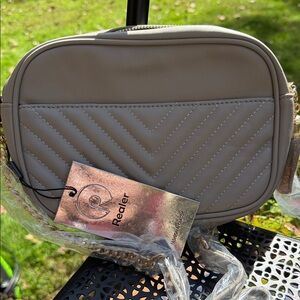 Realer Taupe Quilted Crossbody Bag